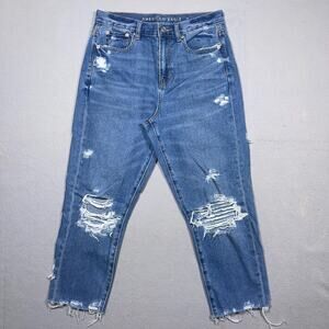 American Eagle Jeans Women 4 The Mom‎ High Rise Cropped Jeans Distressed Raw Hem